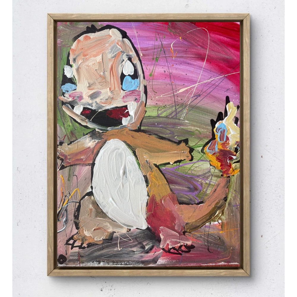 OMAN Charmander Pokemon Abstract Neo-Expressionist Canvas Painting 11x14